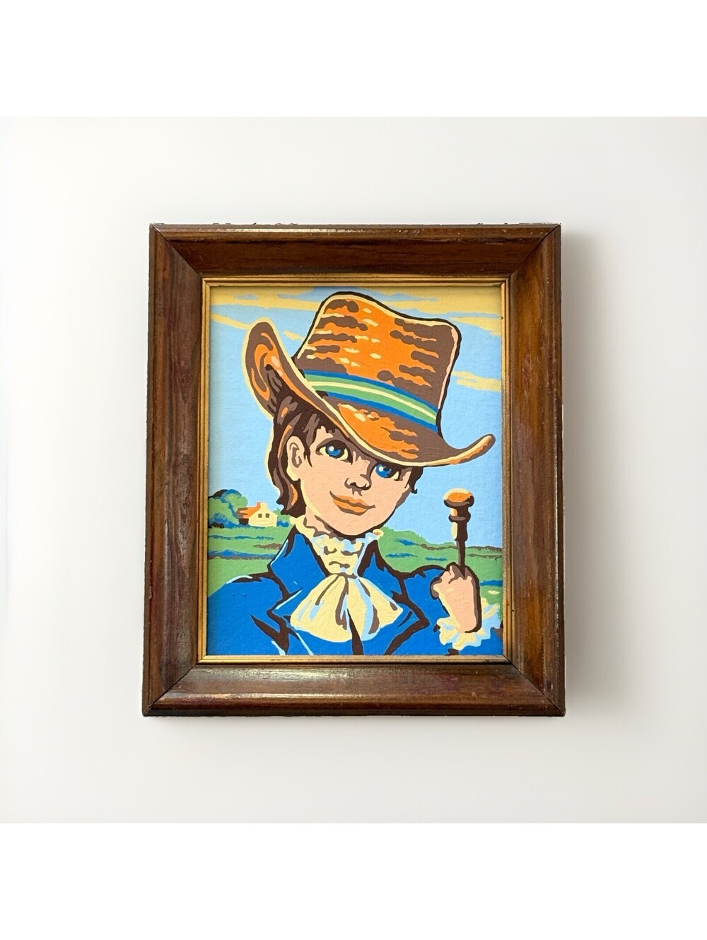 Vintage 1960s 70s Folk Art Painting Regency Style Boy Portrait Framed